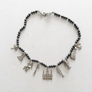 Maurice Milleur Charm Necklace Gumbo Necklace Hematite Pewter Beads Silver LSU